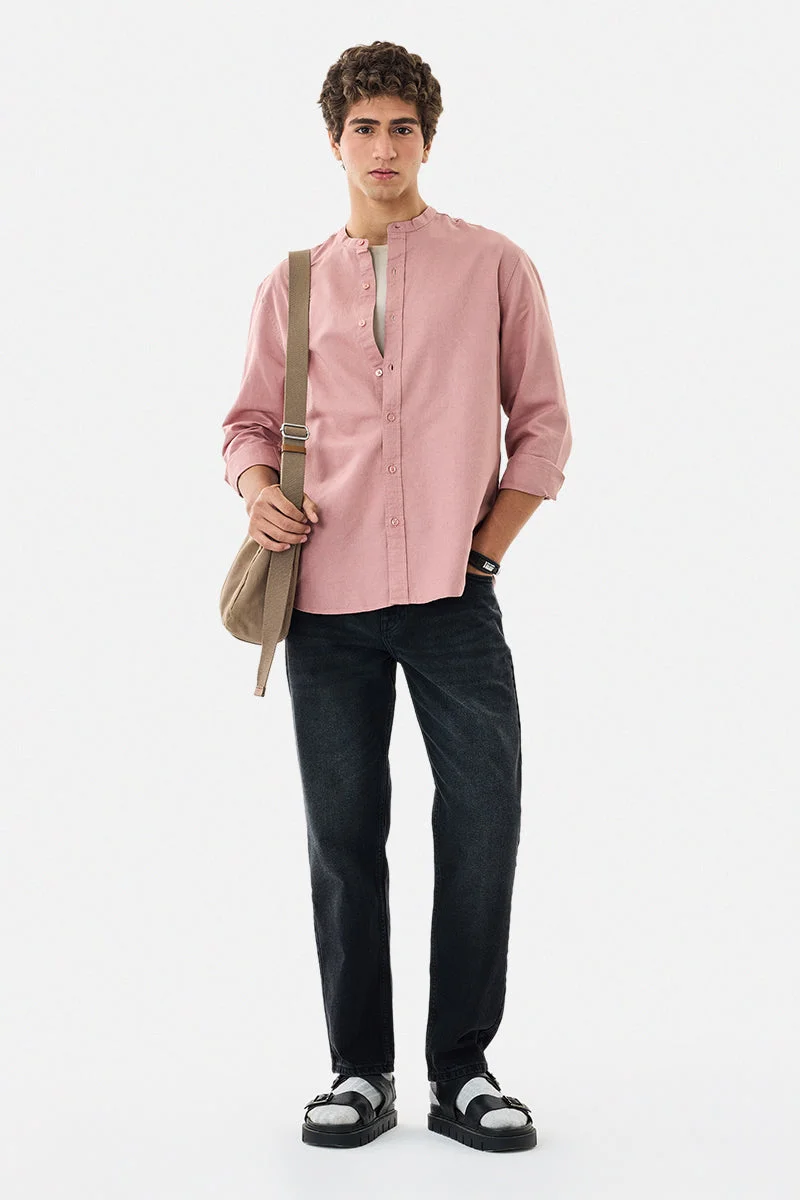 سنيتش Chinese Collar Linen Blend Shirt